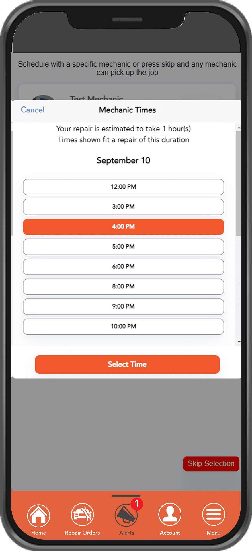 Auto Monkey App Schedule Repair Time